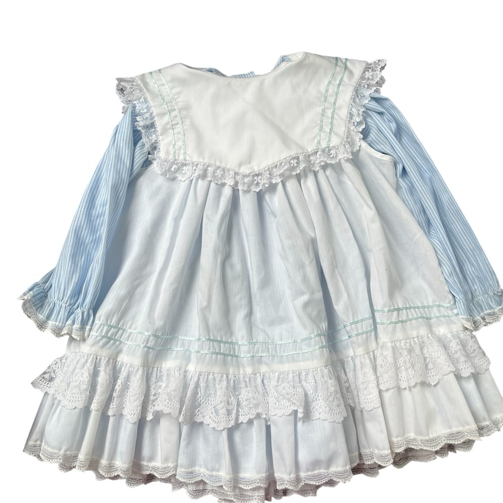 Vintage Bryan Blue & White Striped 2 Pc Dress & Pinafore, Party Dress, 4T
